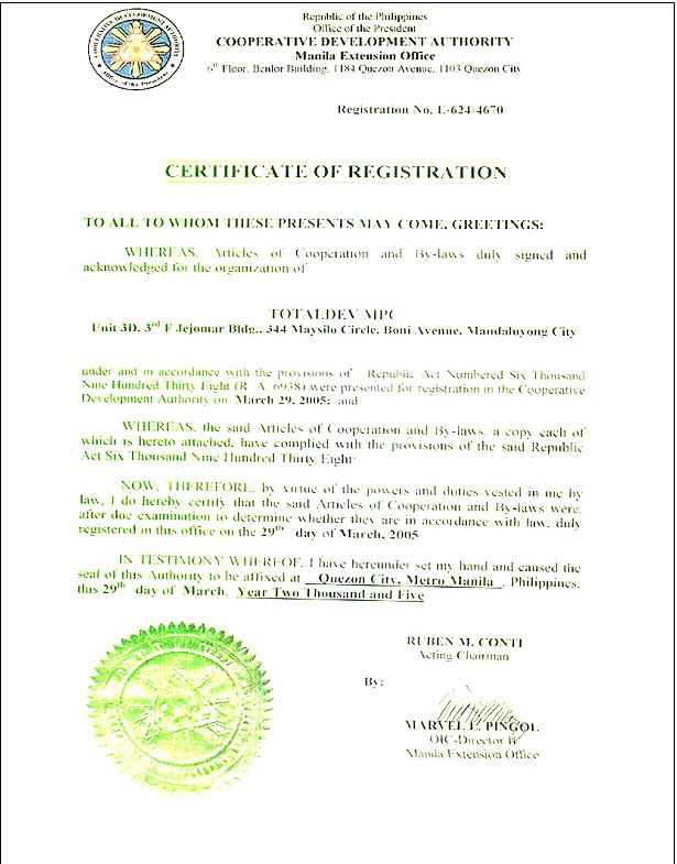 CDA Certificate